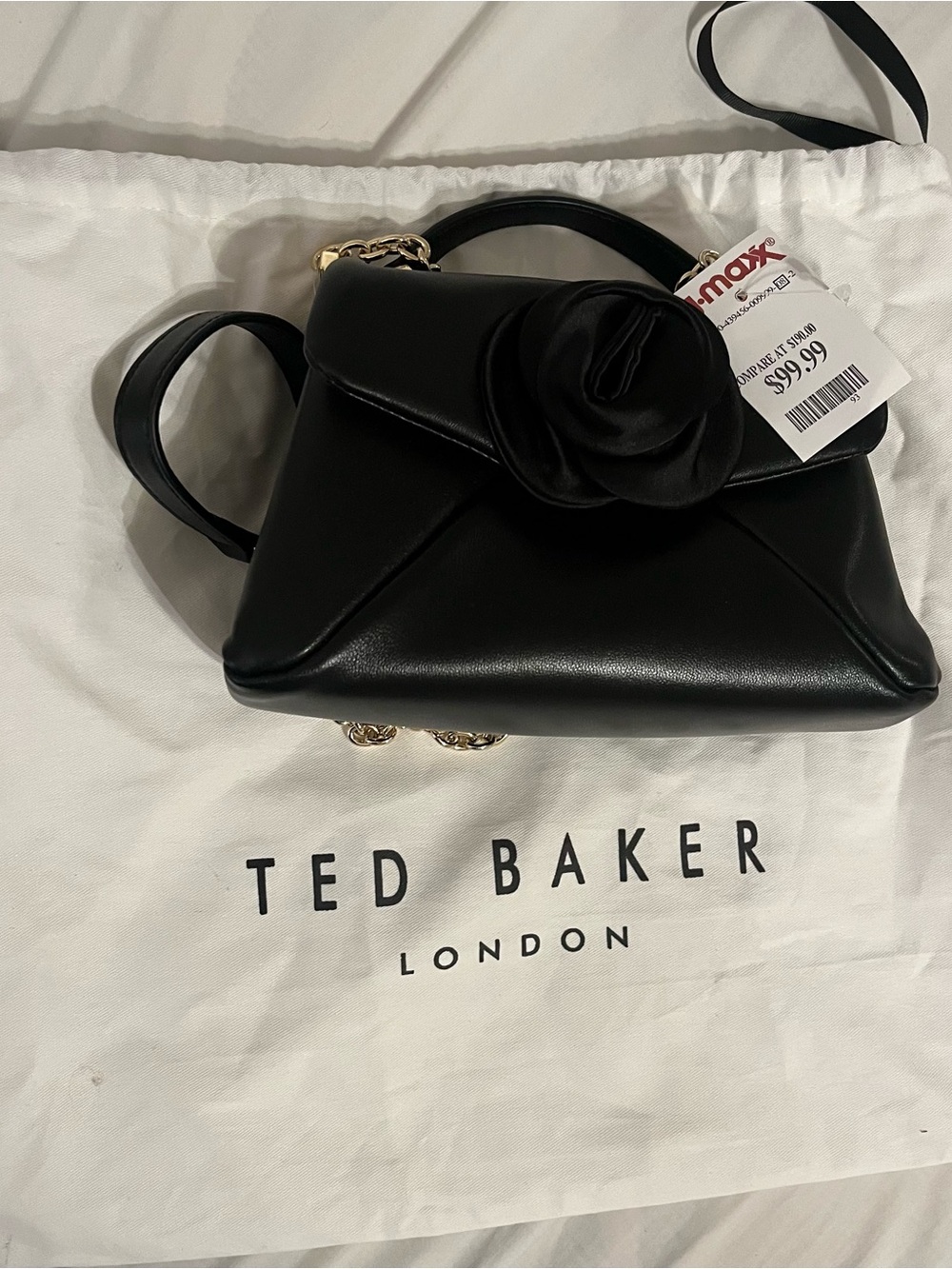 Ted Baker Black Leather Satchel with Floral Rosette